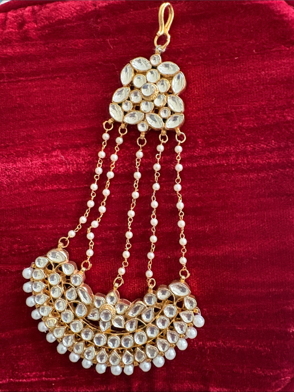 Gold and White Kundan Pearl Hand Harness - Women Jewelry